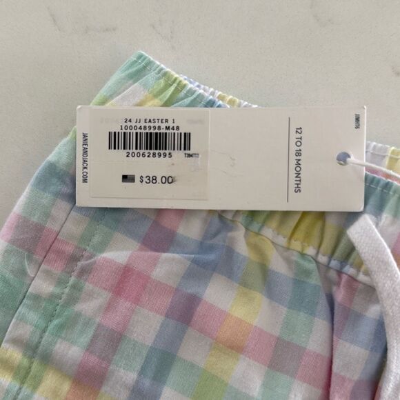 Janie and Jack Gingham Poplin Pull-On Short in White Gingham Size 12/18 Months - Picture 5 of 8